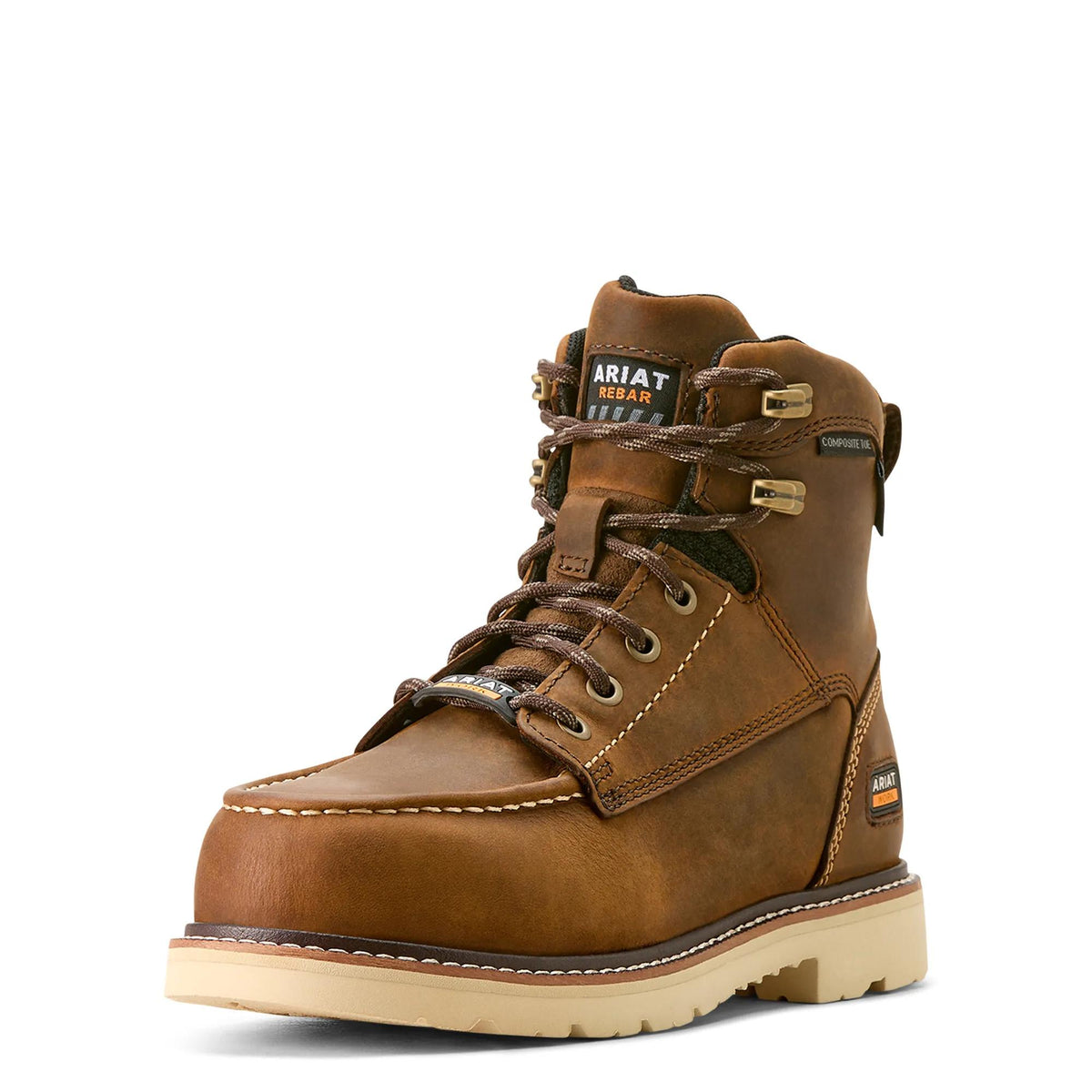 Ariat Women's Rebar Lift Waterproof Composite Toe Work Boot, Distressed Brown – 3-4 front