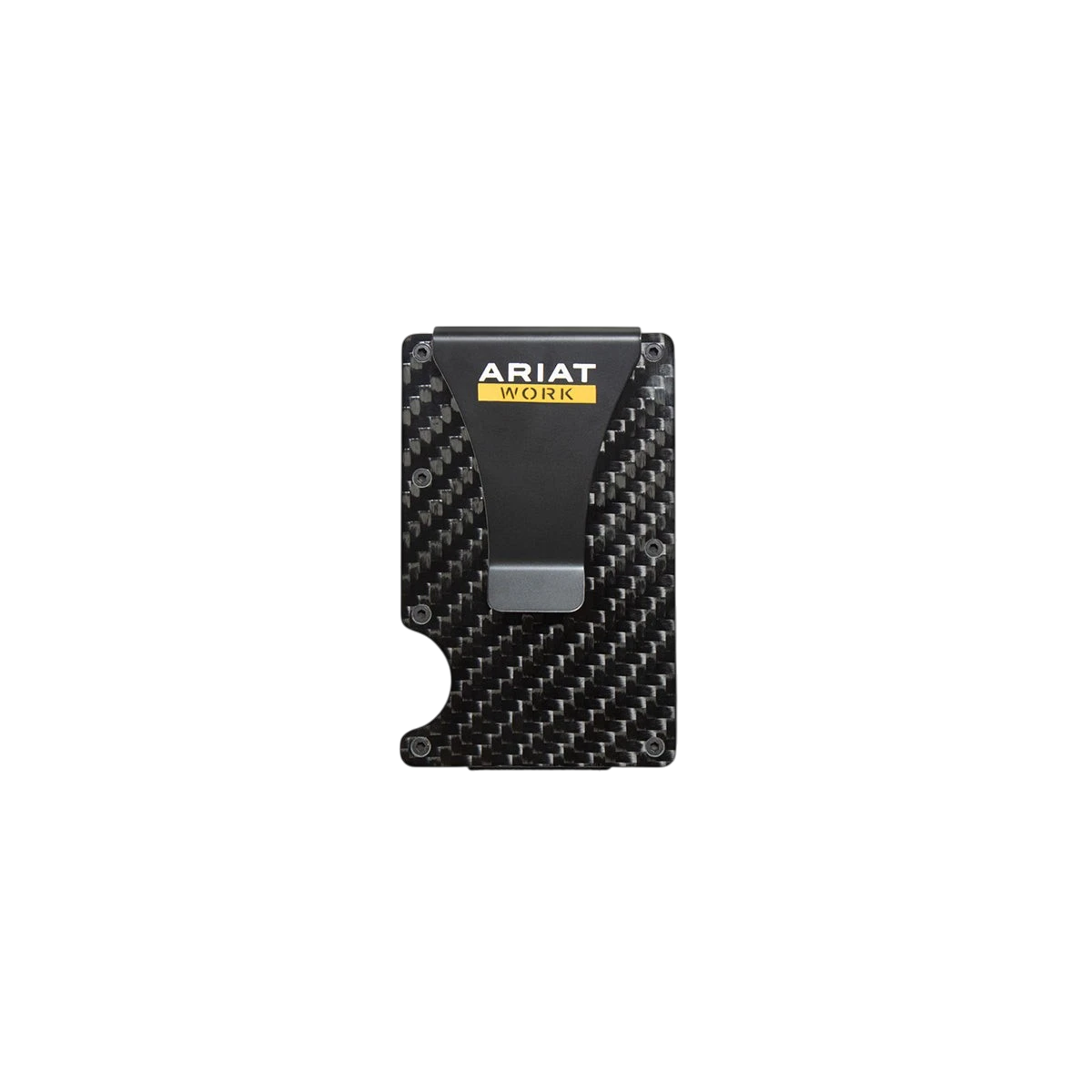 Ariat Work Wallet with silver utility stacked logo, featuring multiple card slots and a sleek, durable design.