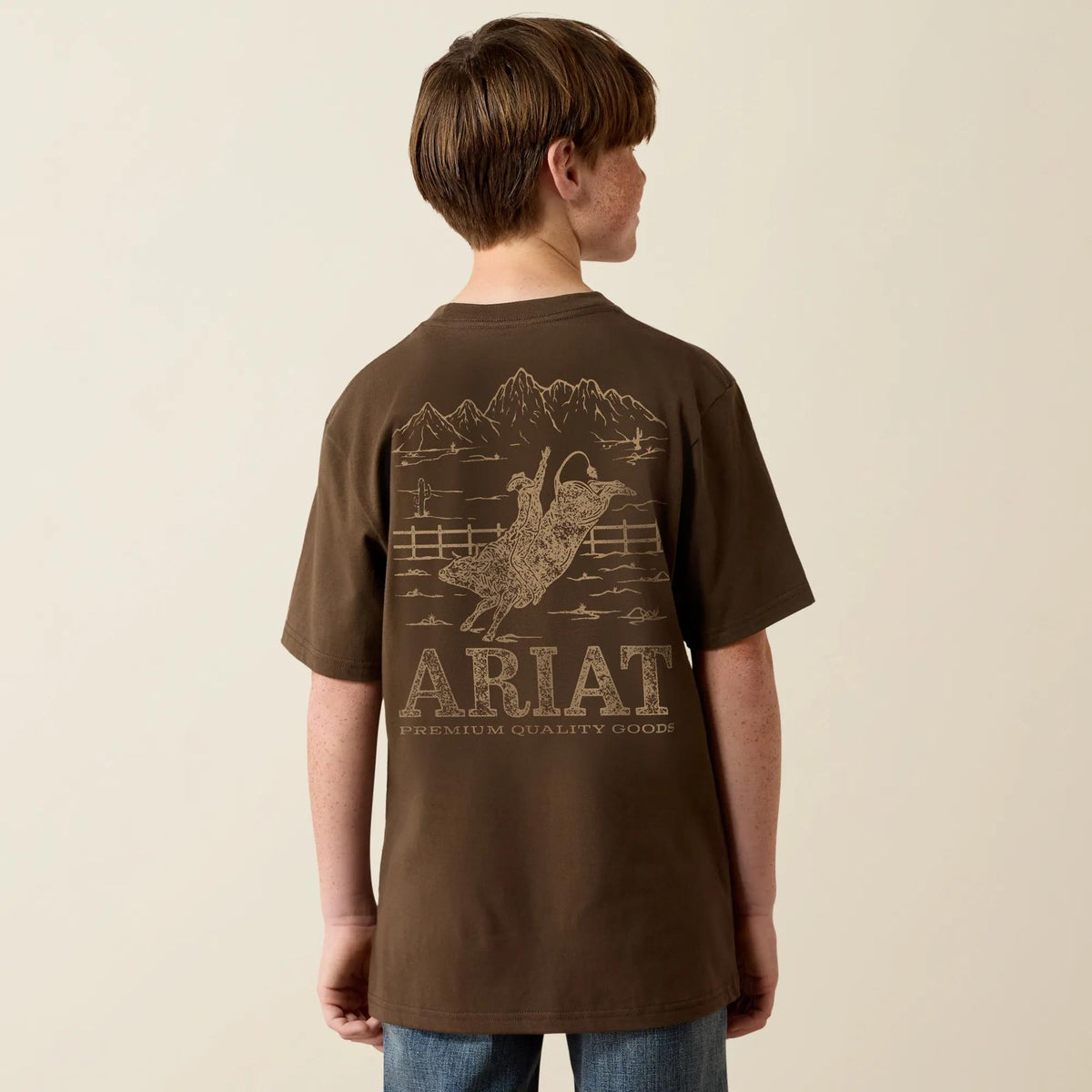 Ariat Youth Mountain Bull t-shirt in Turkish Coffee, back view