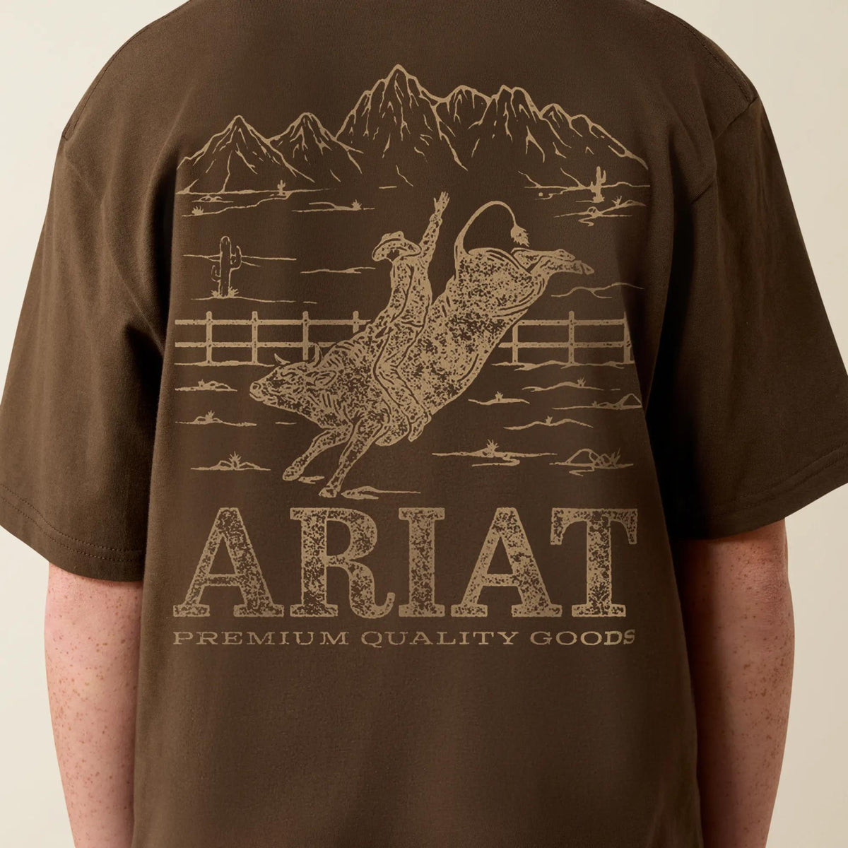 Ariat Youth Mountain Bull t-shirt in Turkish Coffee, graphic print close-up