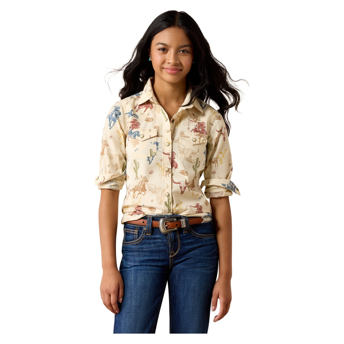 Ariat Youth Ranch Tale Western Snap Shirt, Desert Run Toile – front