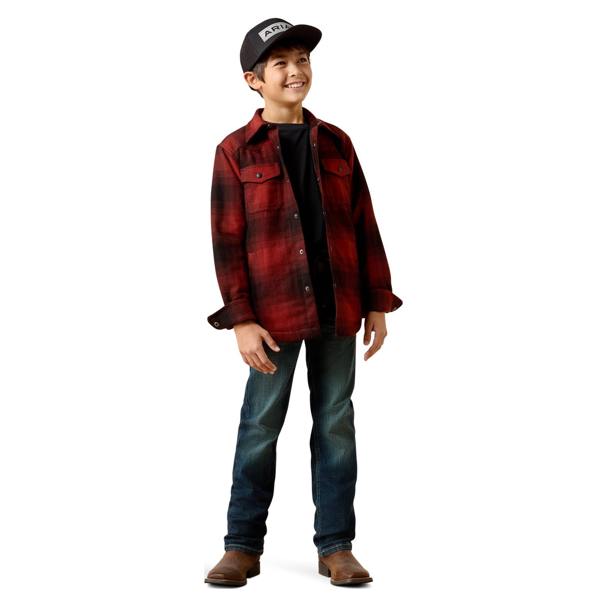 Ariat Youth Retro Shirt Jacket, Biking Red Buffalo Plaid – full length