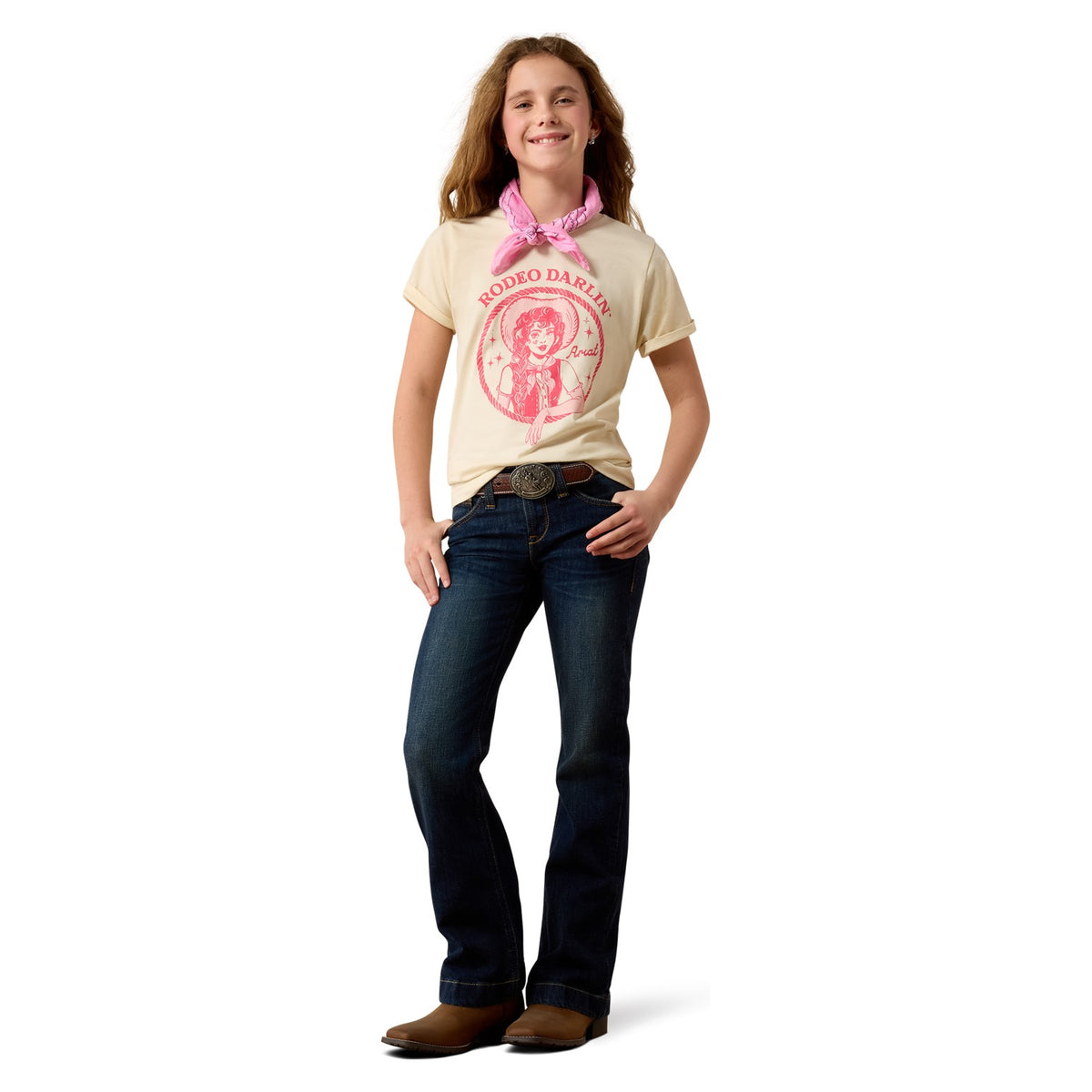 Ariat Youth Rodeo Darlin T-Shirt, Natural – full length