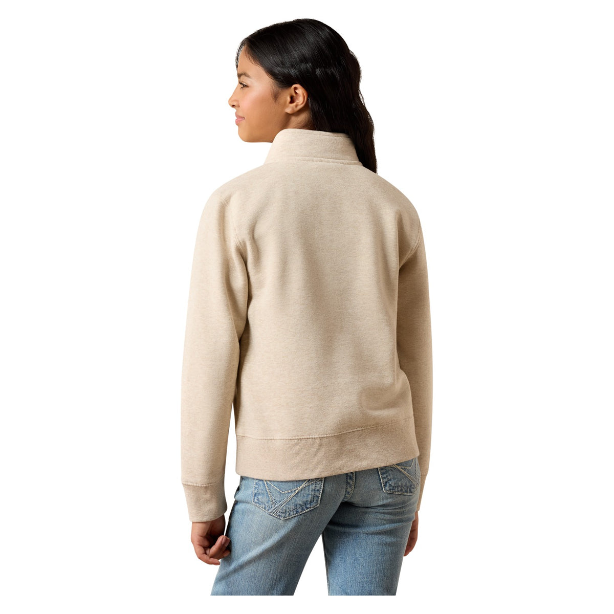 Ariat Youth Running Wild 1/4 Zip Sweatshirt, Oatmeal Heather – back