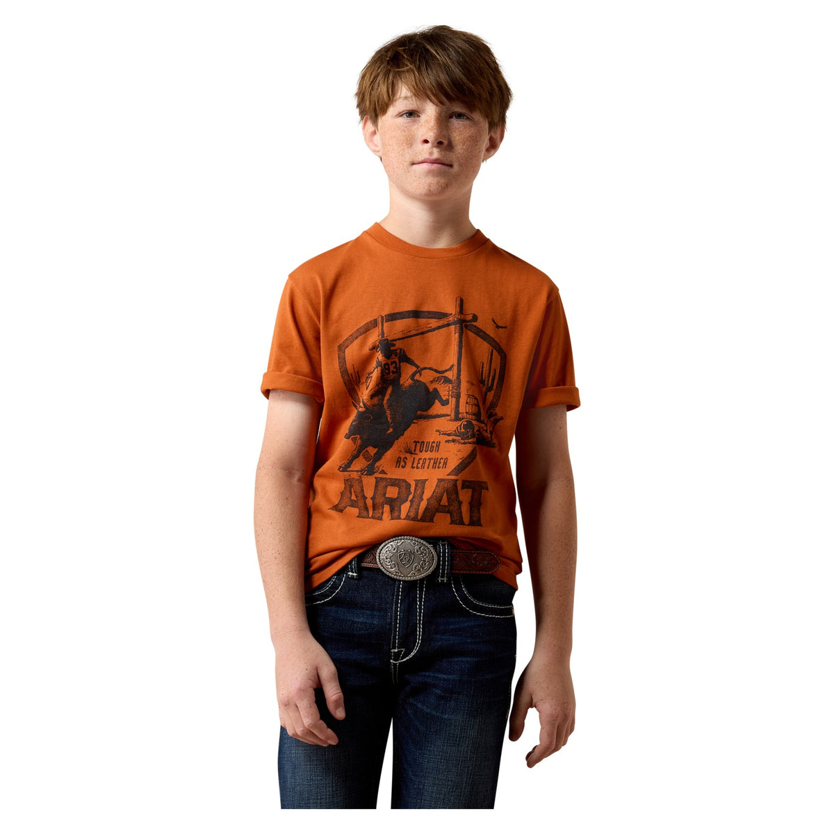 Ariat Youth Tough As Leather T-Shirt, Bombay Brown – front