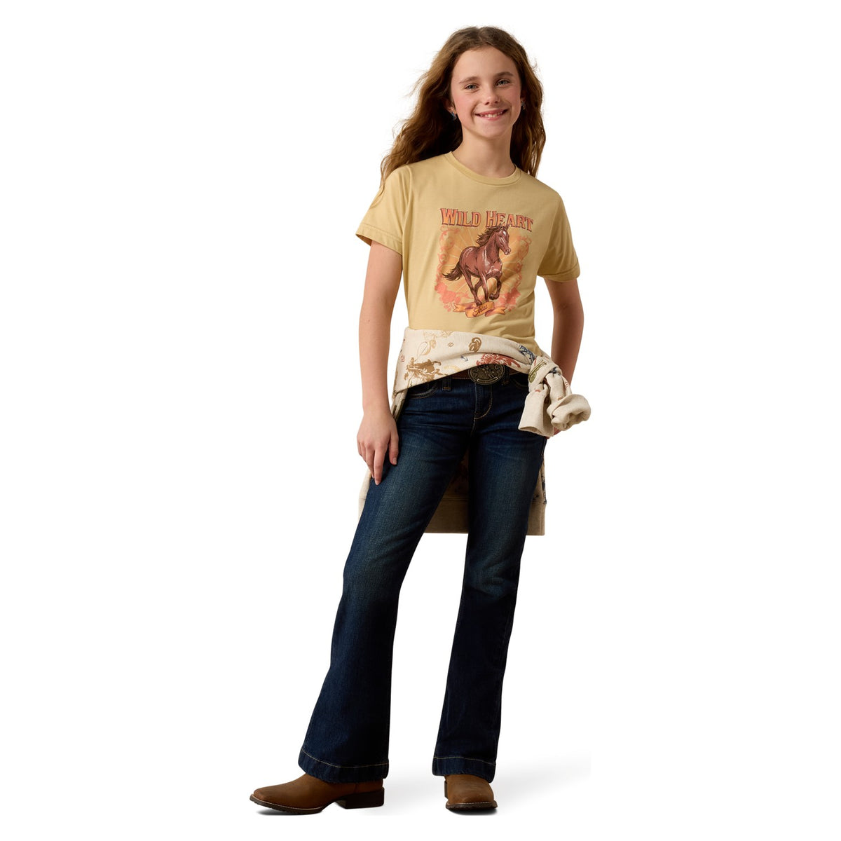 Ariat Youth Wild Heart T-Shirt, Latte – full length