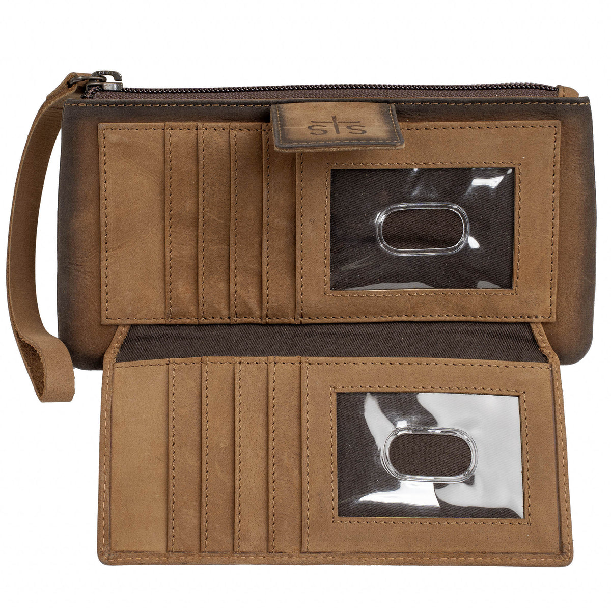 STS Ranchwear Baroness Basic Bliss Haley Wallet, tan leather with embossed logo and multiple card slots.