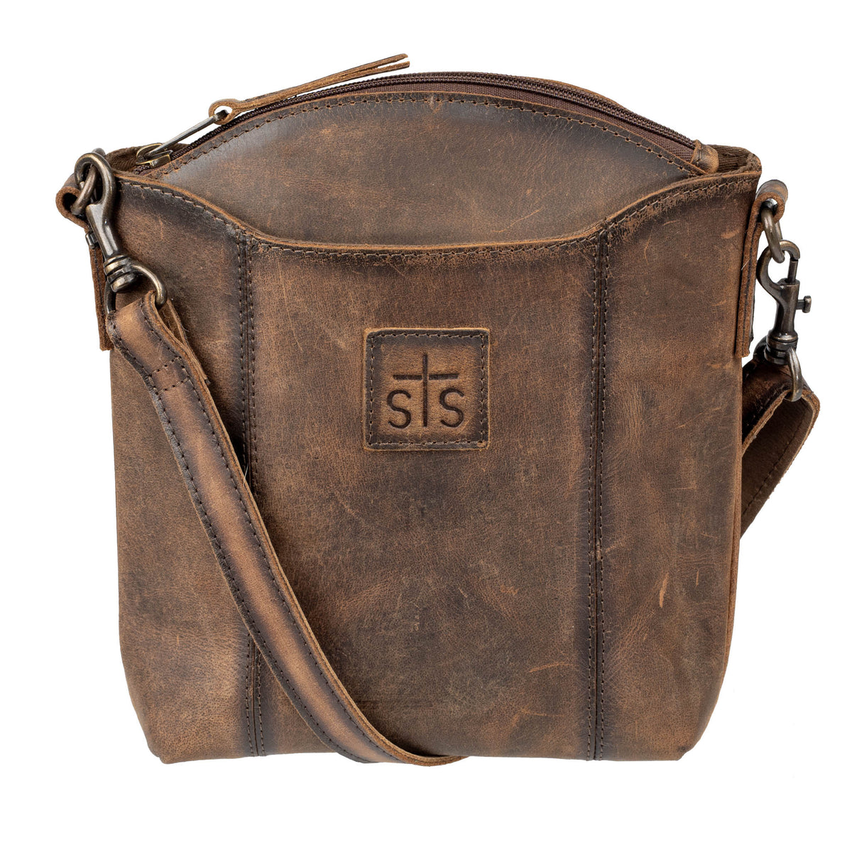 STS Ranchwear Baroness Josie Crossbody bag with leather strap and detailed stitching, perfect for casual or outdoor wear.