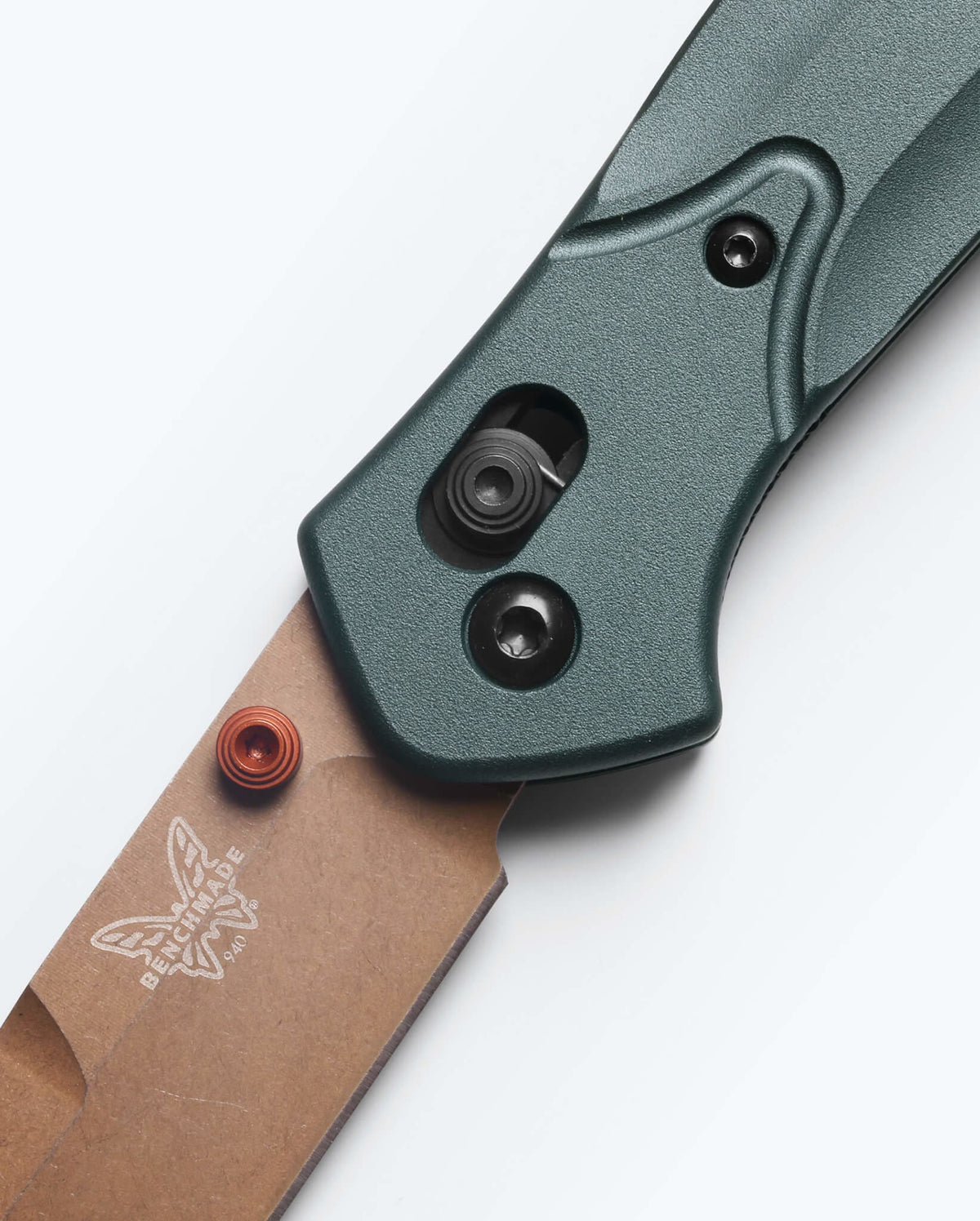 Benchmade Osborne knife with Taiga Green handle and reverse tanto blade, showcasing its sleek design and high-quality craftsmanship.