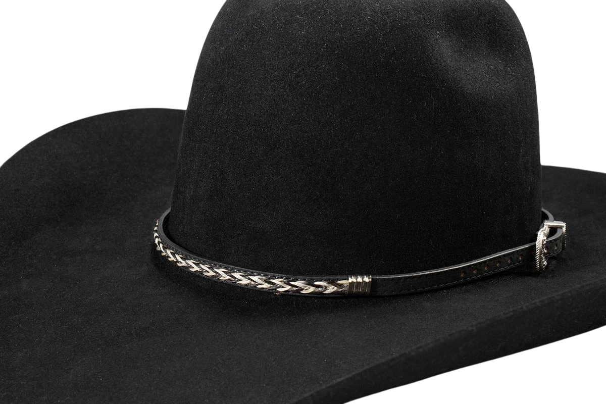 M&F braided hat band with leather accents, suitable for cowboy or western hats, adds rustic style to headwear.