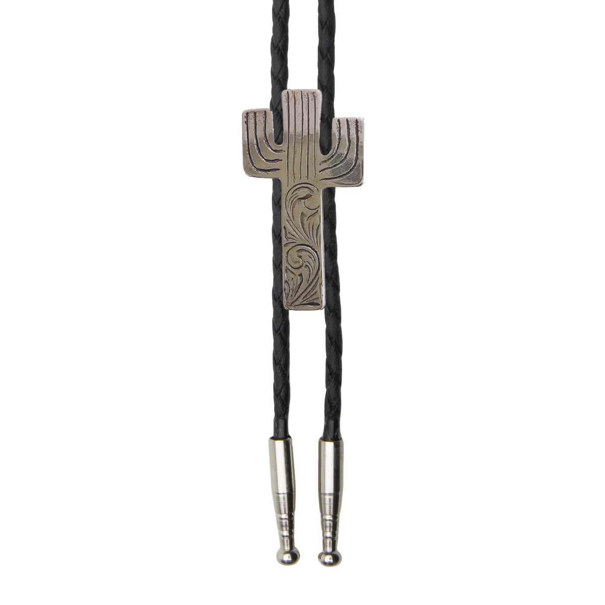 AndWest Cactus Bolo Tie featuring a detailed cactus design on a sleek bolo tie for southwestern style accessories.