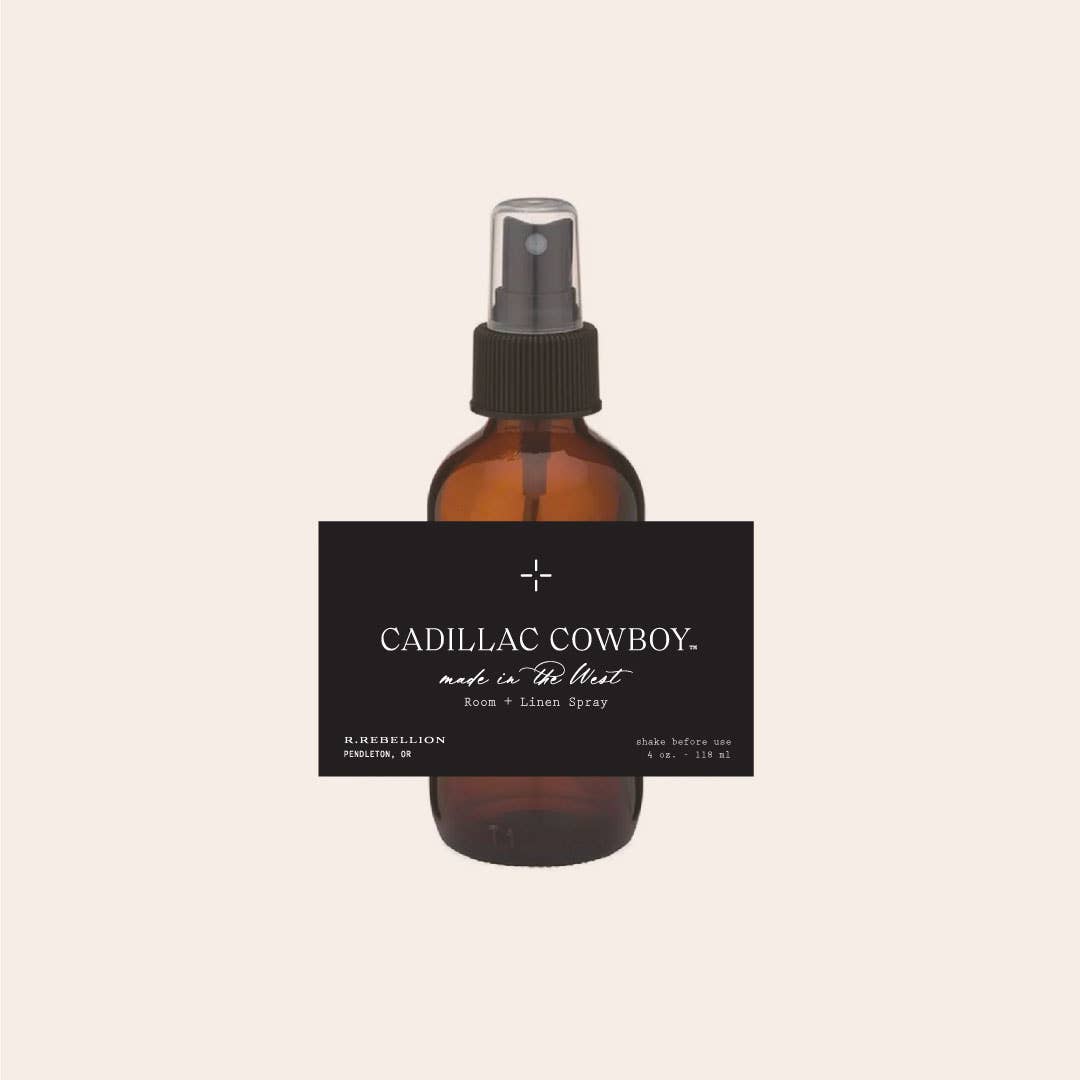 R. Rebellion Cadillac Cowboy Room + Linen Spray, 4 oz – front