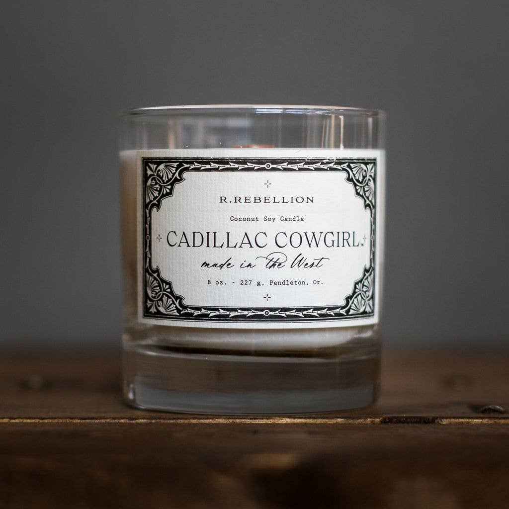 R. Rebellion Cadillac Cowgirl Candle, 8 oz – front