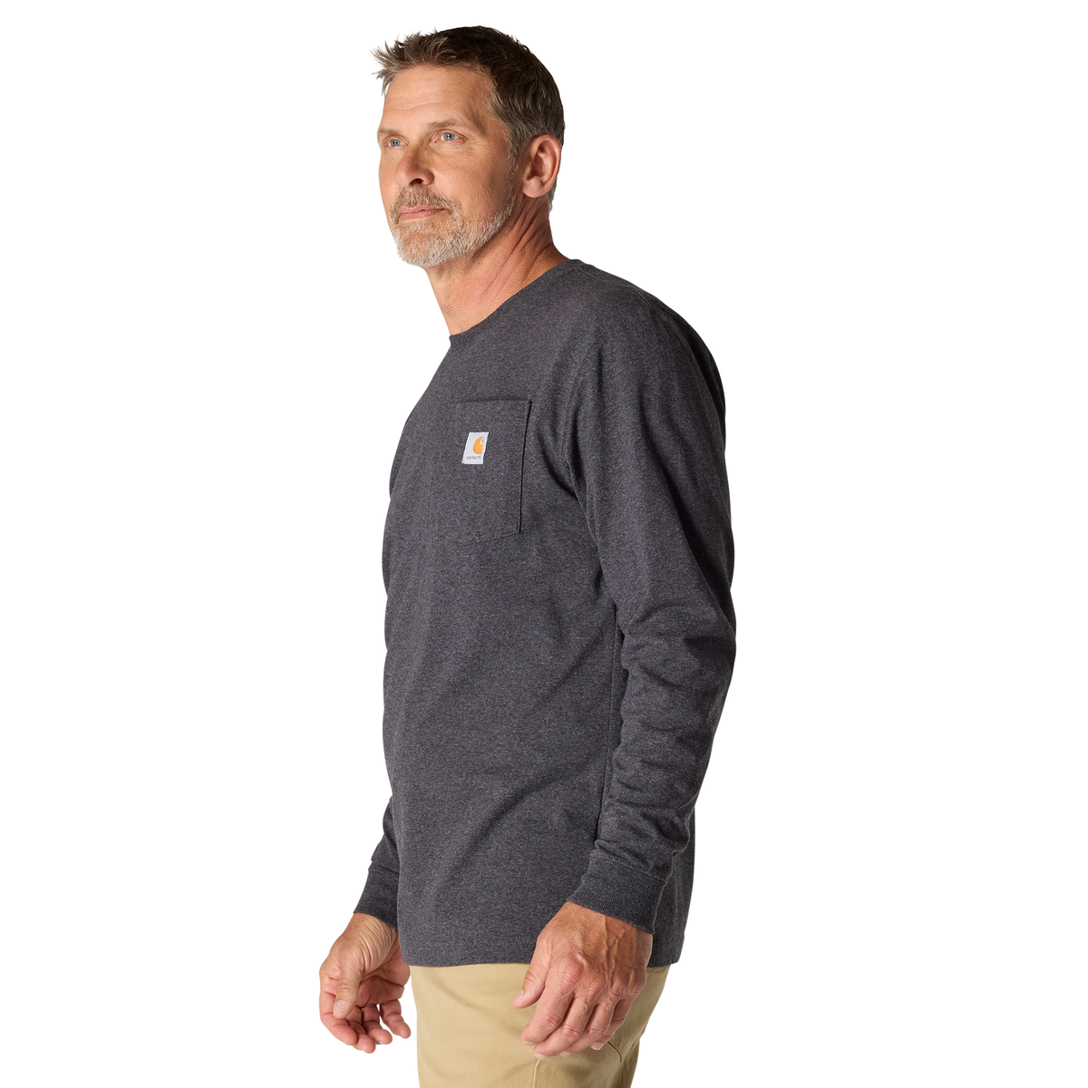 Carhartt Men's Dearborn Loose LS T-Shirt in Carbon Heather, long sleeve casual T-shirt with a comfortable fit and durable fabric.