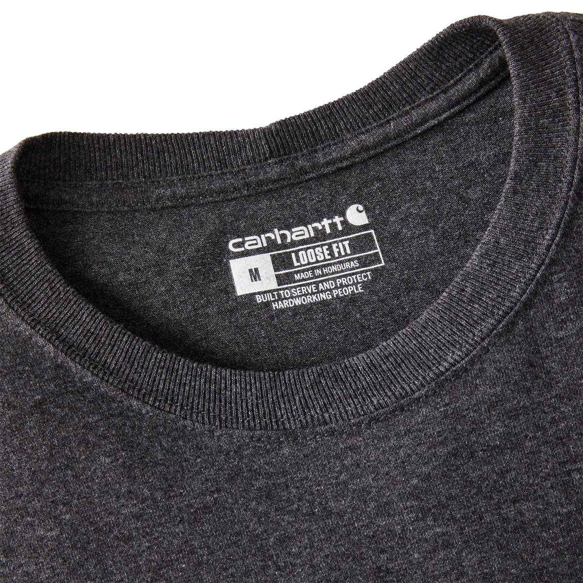 Carhartt Men's Dearborn Loose LS T-Shirt in Carbon Heather, showcasing a comfortable long-sleeve t-shirt with a relaxed fit and soft fabric.