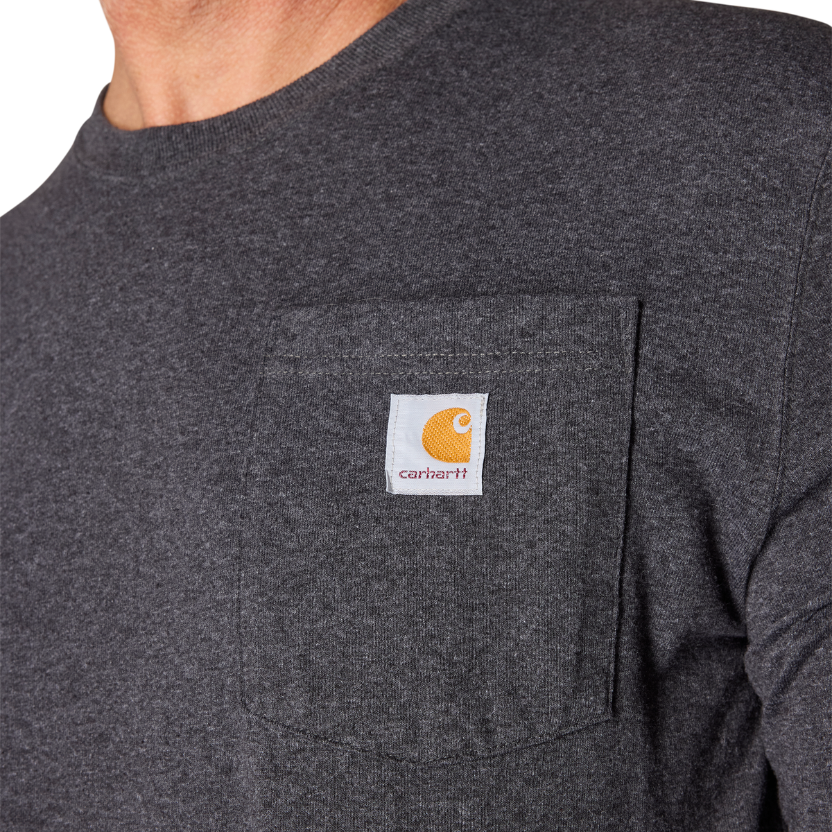 Carhartt men's Dearborn Loose LS T-Shirt in Carbon Heather, soft fabric, crew neck, and casual fit for everyday wear.