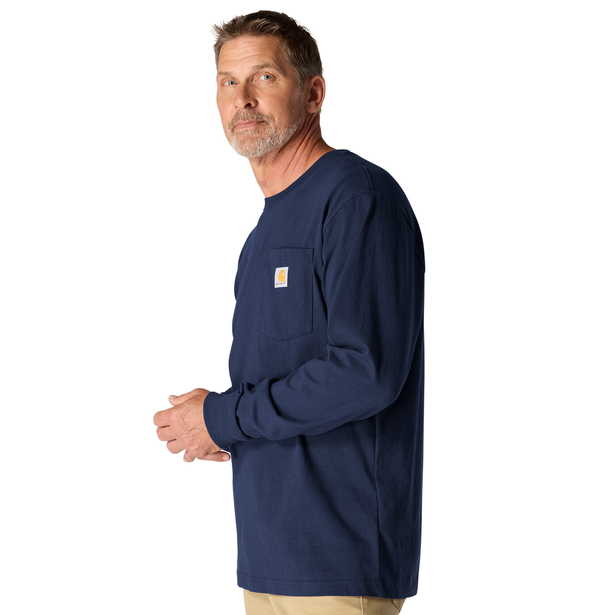 Carhartt Men's Dearborn Loose LS T-Shirt in navy, casual long-sleeve shirt with a comfortable fit and soft fabric.