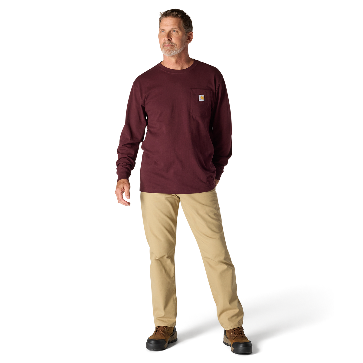 Carhartt Men's Dearborn Loose Fit Long-Sleeve T-Shirt K126 in Port