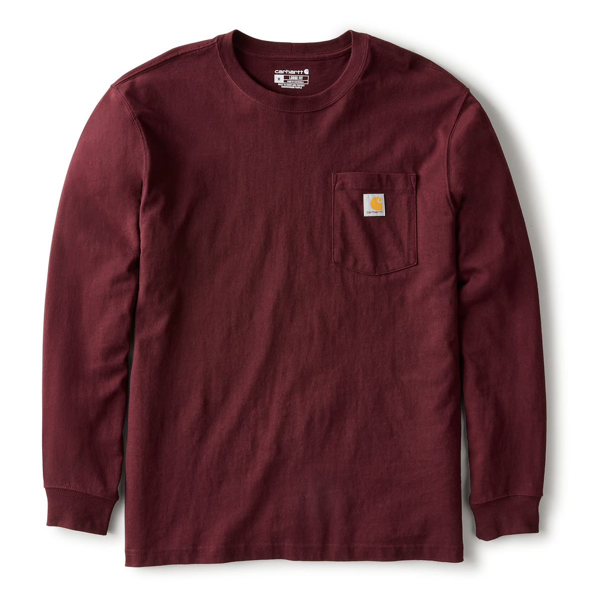 Carhartt Men's Dearborn Loose LS T-Shirt in Port color, casual long sleeve T-shirt with logo and comfortable fit.