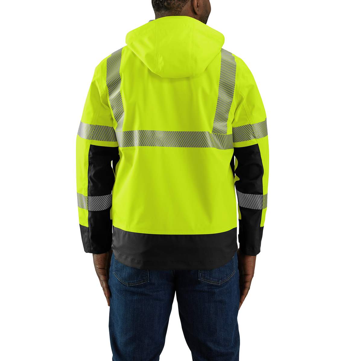 Carhartt Men's HV Portsmouth Class 3 Brite Lime jacket, durable overcoat with high-visibility safety features and reflective details.