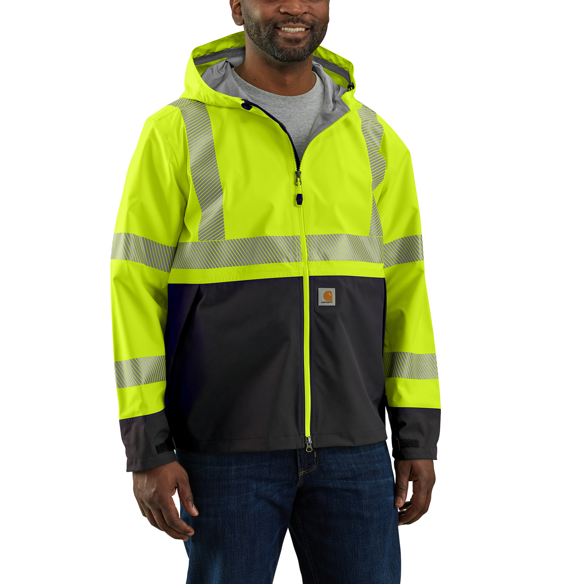 Carhartt Men's HV Portsmouth Class 3 Brite Lime safety jacket with reflective stripes and durable overcoat design.