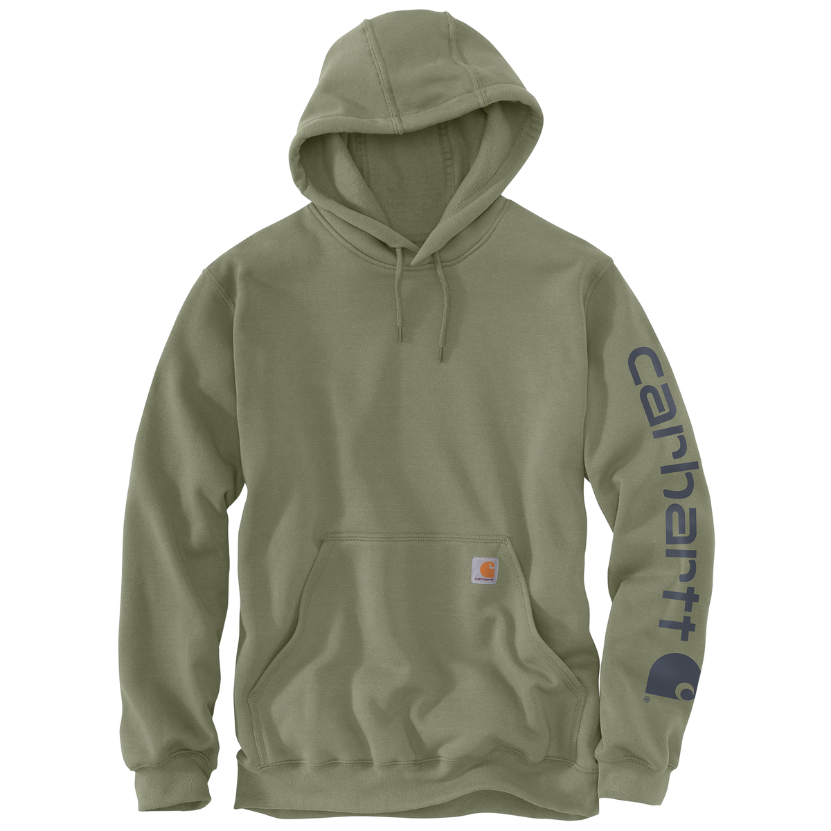 Carhartt men's Iconic K288 logo sweatshirt in Dusty Olive with a front logo and ribbed cuffs, casual and comfortable fit.