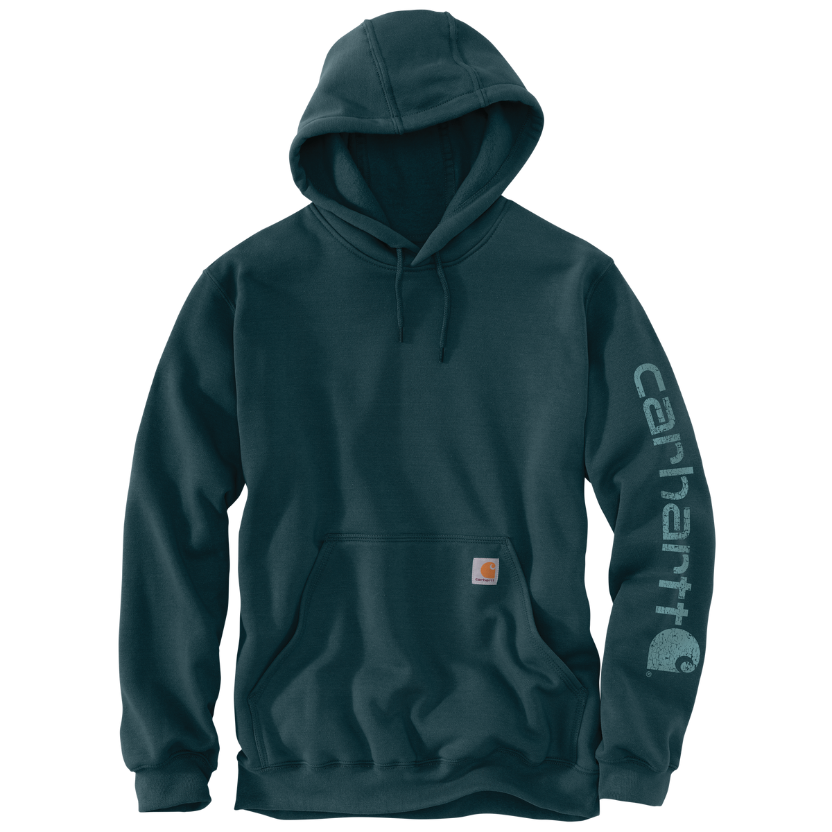 Carhartt Men's Iconic K288 Logo Sweatshirt in Dark Harbor Teal Heather, showing front view with logo and casual fit