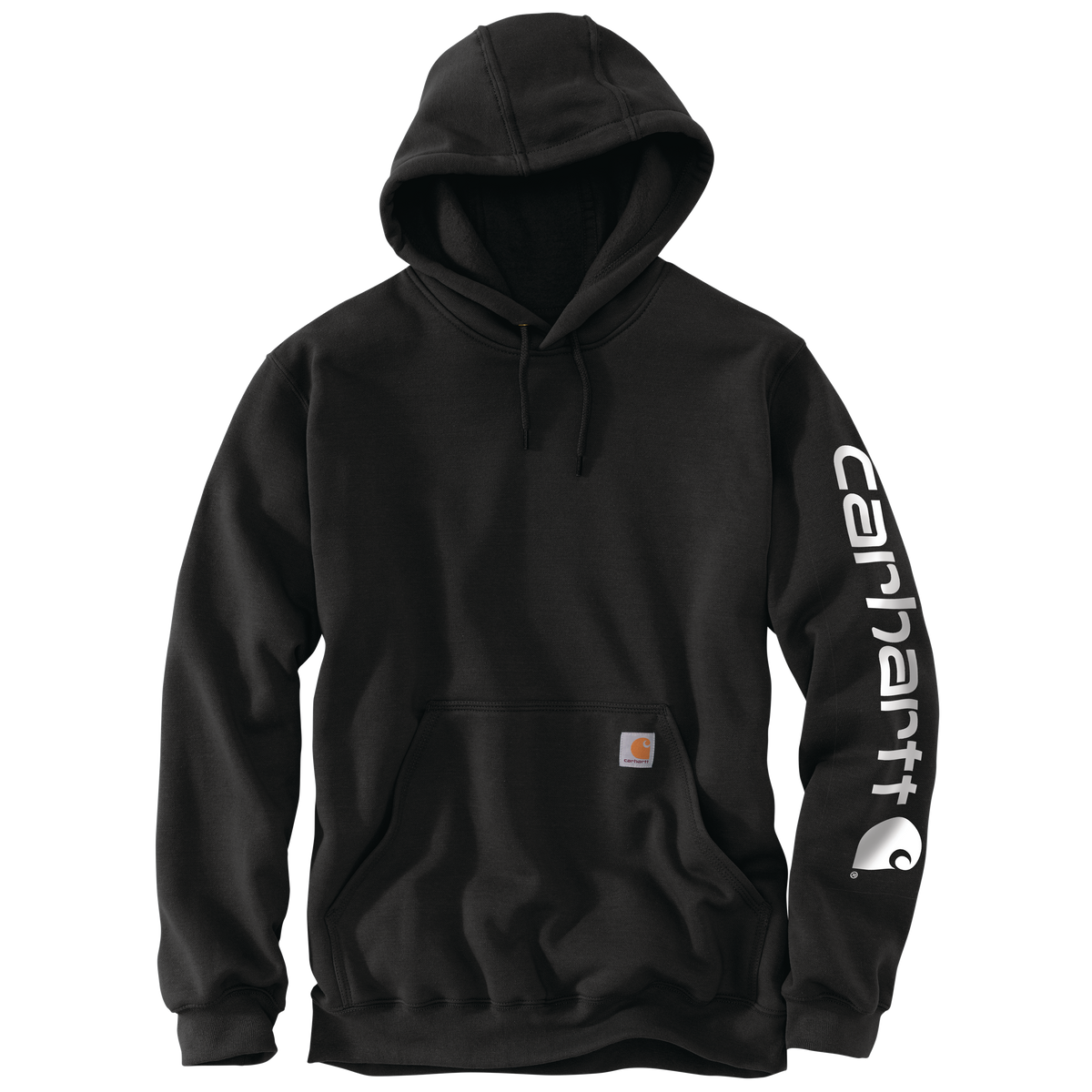 Black Carhartt men's Iconic K288 logo sweatshirt showing the front view with the Carhartt logo on the chest.