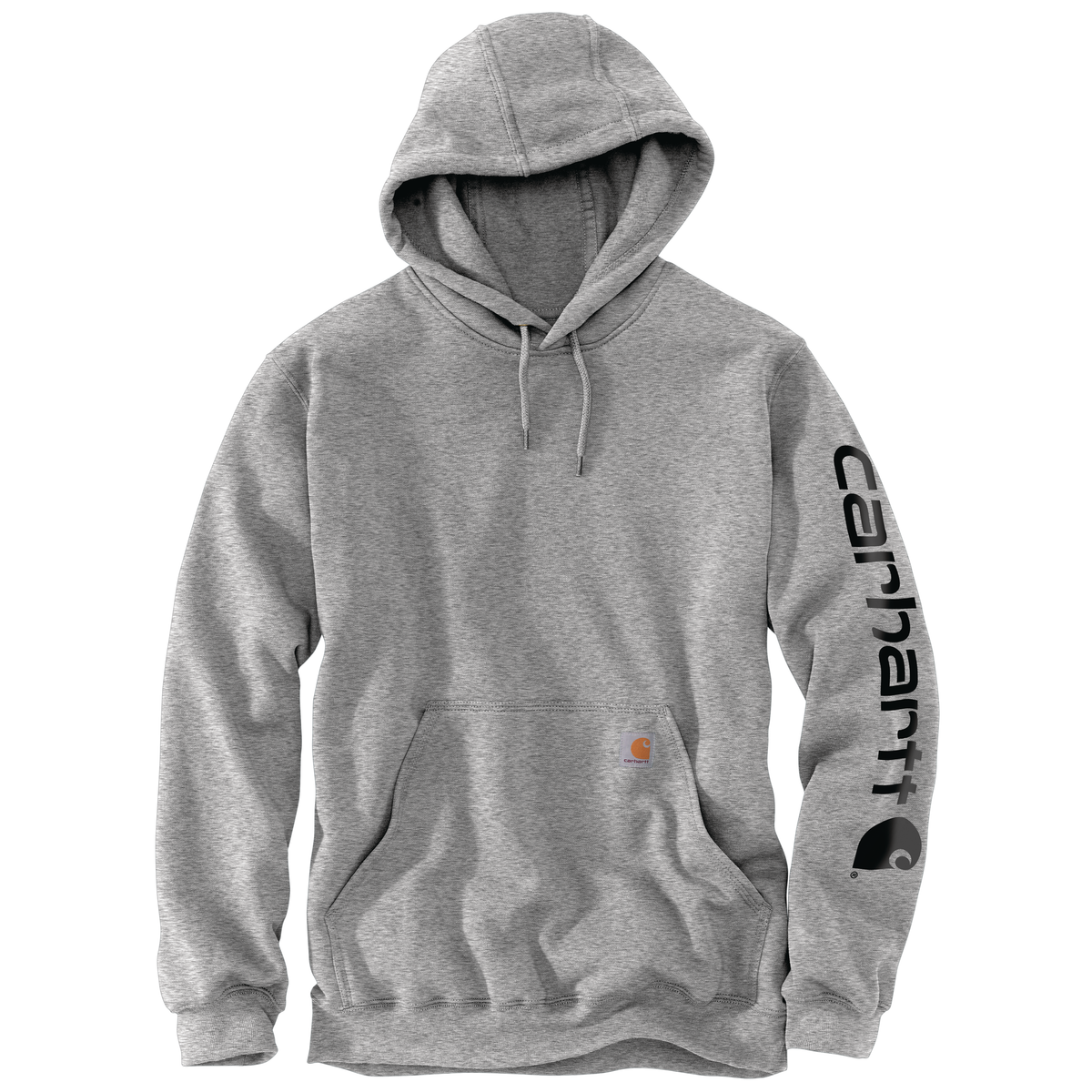 Carhartt men's iconic K288 logo sweatshirt in heather gray and black, featuring the brand's logo on the front.