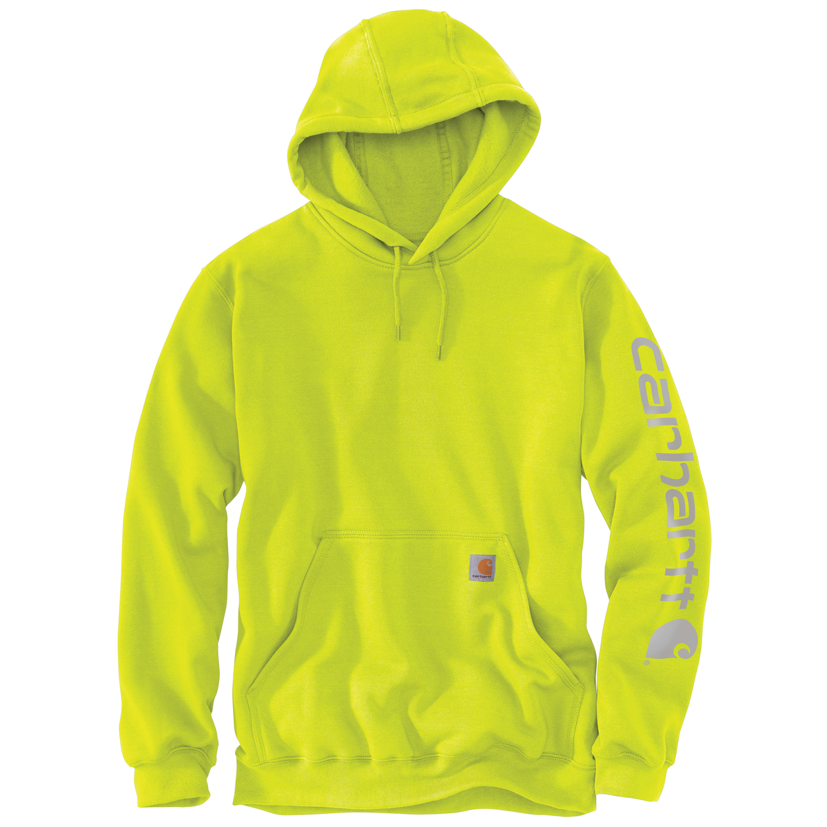 Carhartt Men's Iconic K288 Logo Sweatshirt in Brite Lime with Carhartt branding and logo on the front, casual and comfortable fit
