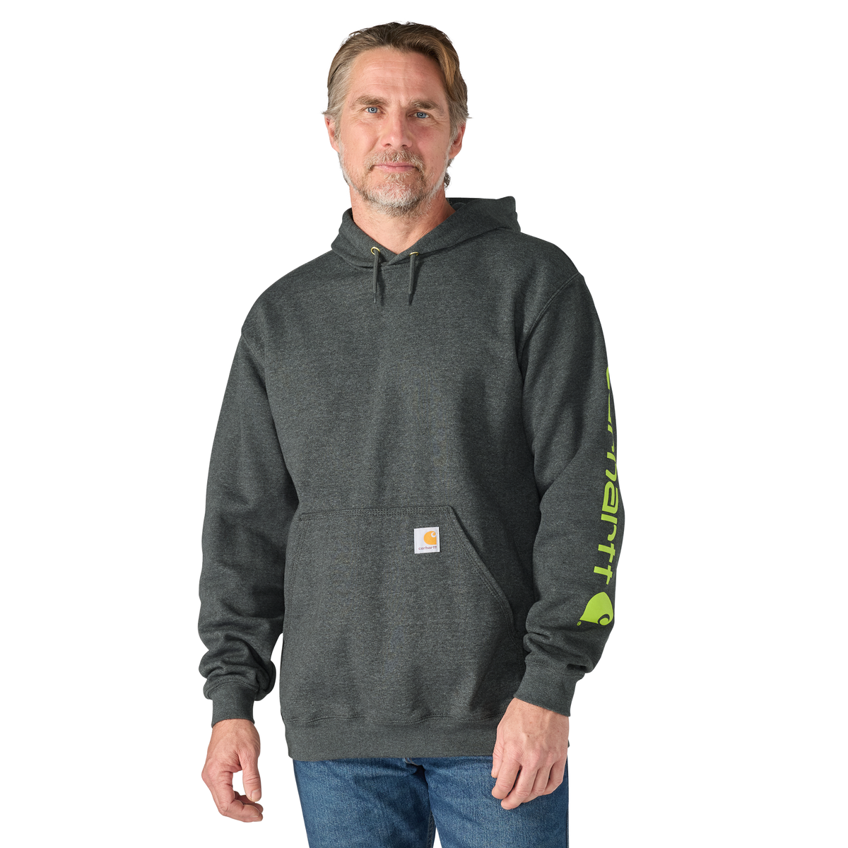 Carhartt Men's Iconic K288 Logo Sweatshirt in Carbon Heather, featuring a front logo and comfortable casual fit.