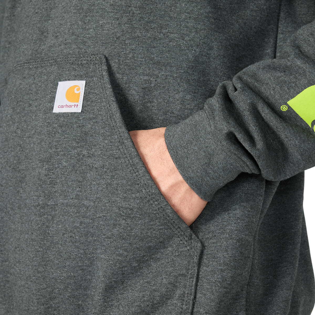 Carhartt Men's Iconic K288 Logo Sweatshirt in Carbon Heather, soft fleece with front logo, casual men's sweatshirt for comfort and style.