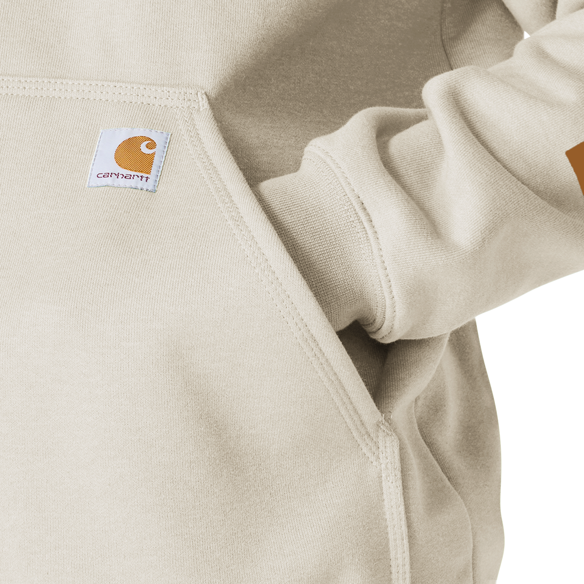 Carhartt men's Iconic K288 logo sweatshirt in malt color, casual fleece sweatshirt with front logo and ribbed cuffs.