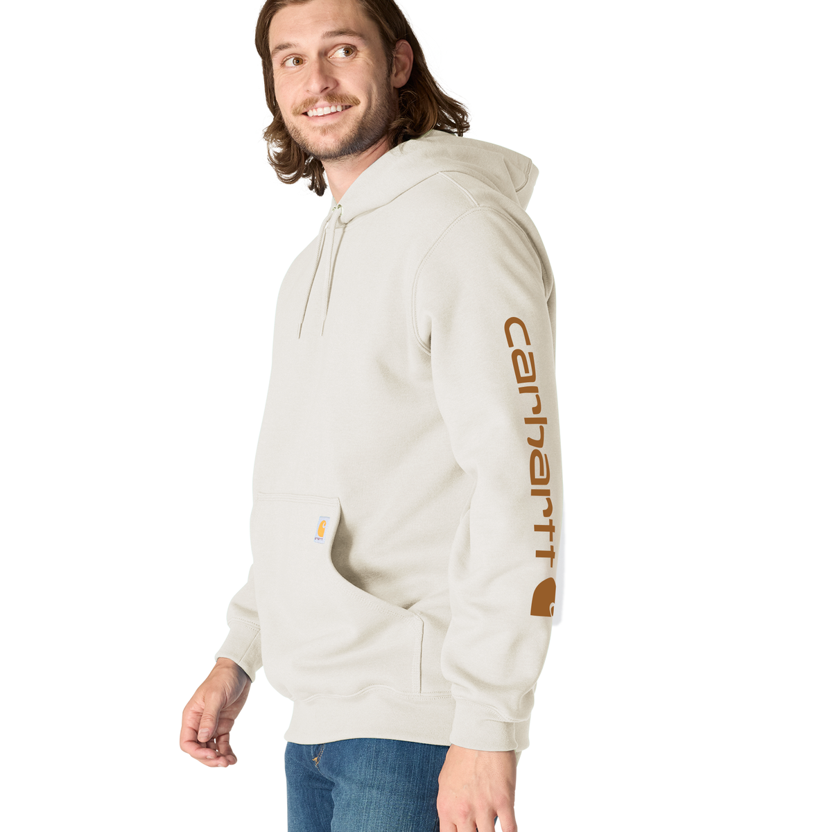 Carhartt Men's Iconic K288 Logo Sweatshirt in Malt color, casual sweatshirt with Carhartt branding and logo on front.