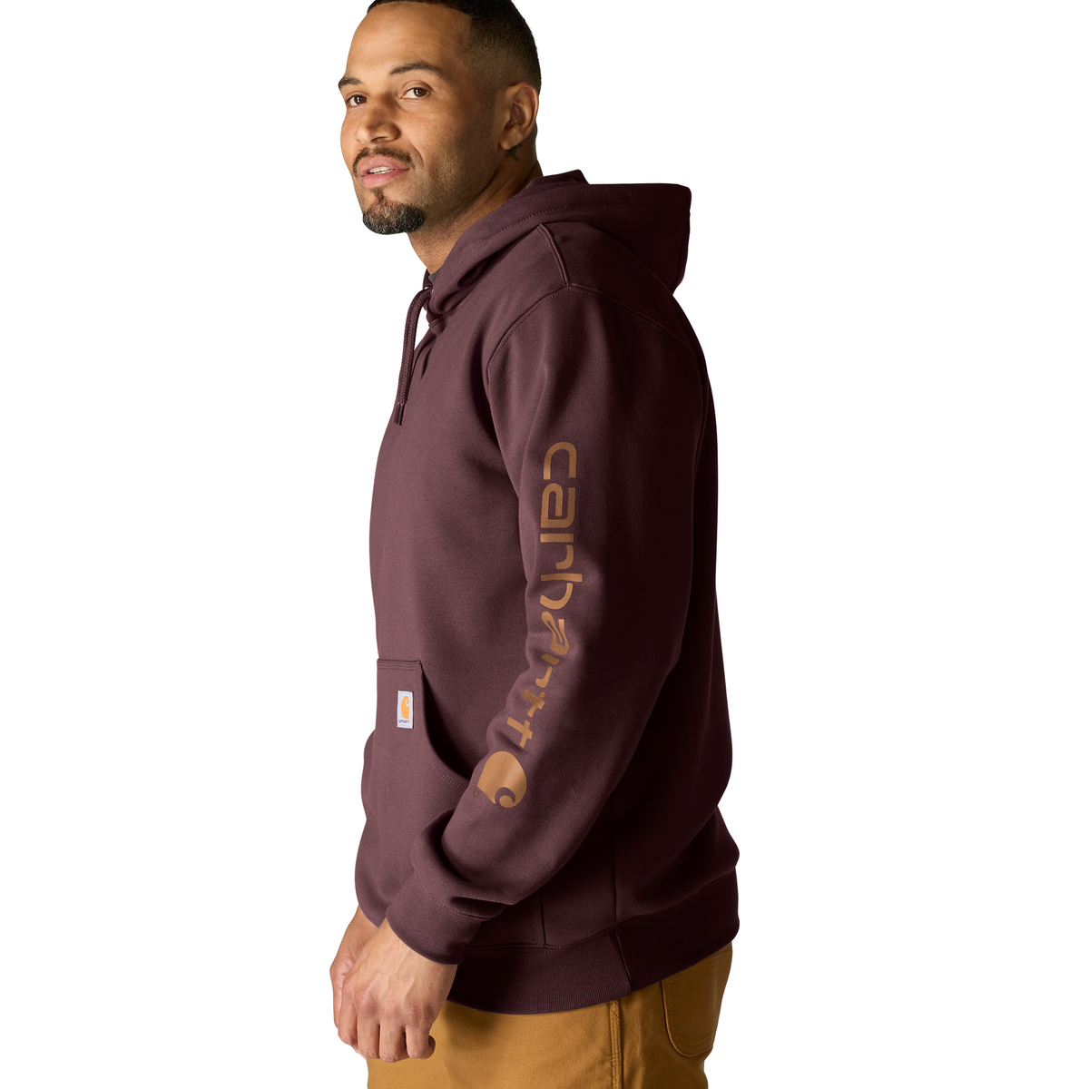 Carhartt men's Iconic K288 logo sweatshirt in port color, featuring a comfortable fit and front logo design.
