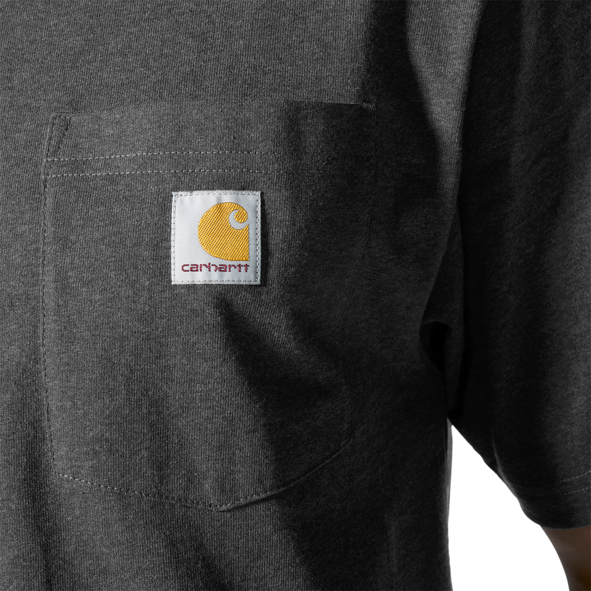 Carhartt Men's Iconic K87 Pocket T-Shirt in Carbon Heather, soft cotton fabric with chest pocket, casual men's T-shirt.