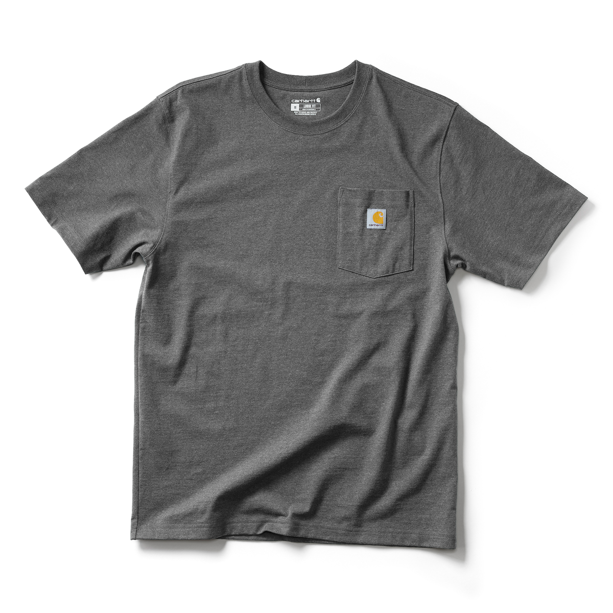 Carhartt men's Iconic K87 pocket T-shirt in carbon heather, featuring a classic crew neck and chest pocket.