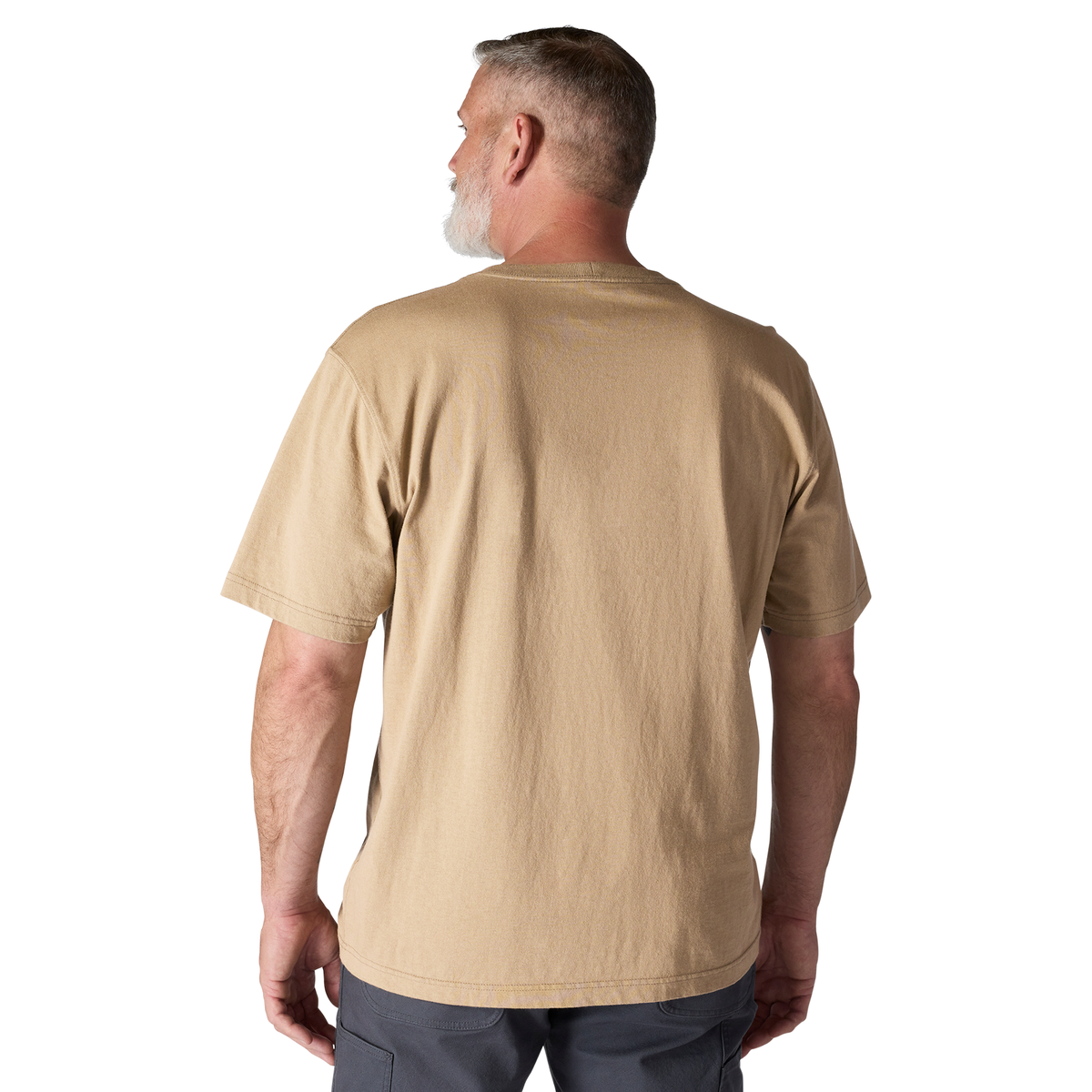 Carhartt men's Iconic K87 pocket T-shirt in desert color, casual cotton T-shirt with front pocket and logo detail.