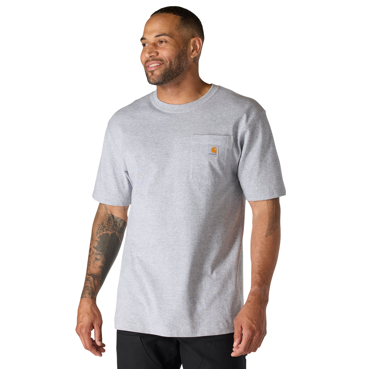 Carhartt Men's Heather Gray K87 Pocket T-Shirt, casual crewneck with front chest pocket, made of soft, durable fabric