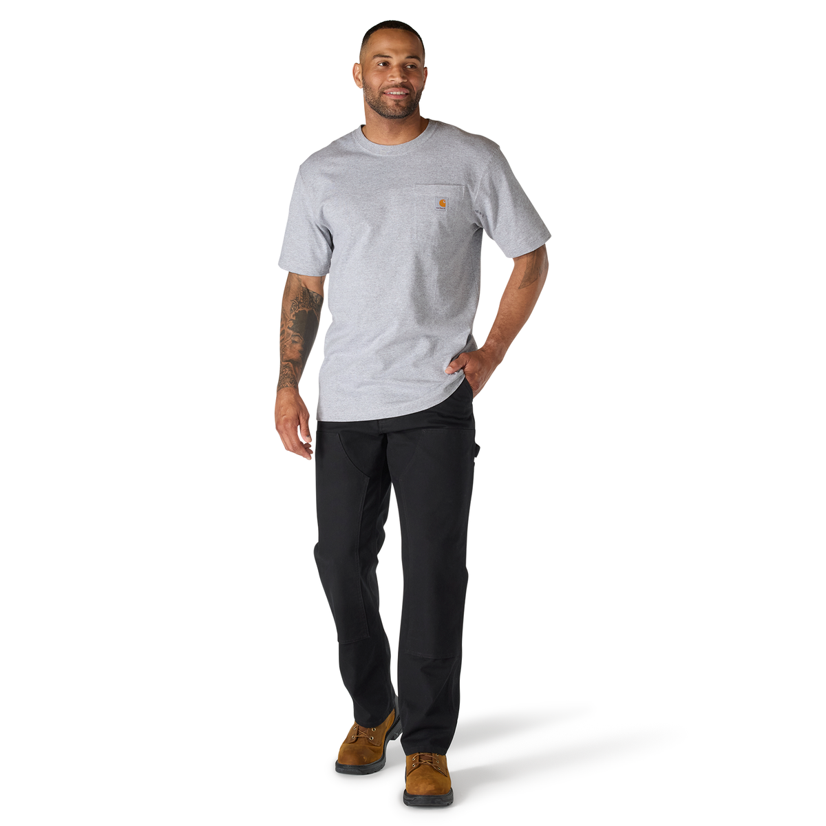 Carhartt Men's Heather Gray K87 Pocket T-Shirt, casual short-sleeve cotton tee with chest pocket, classic workwear style