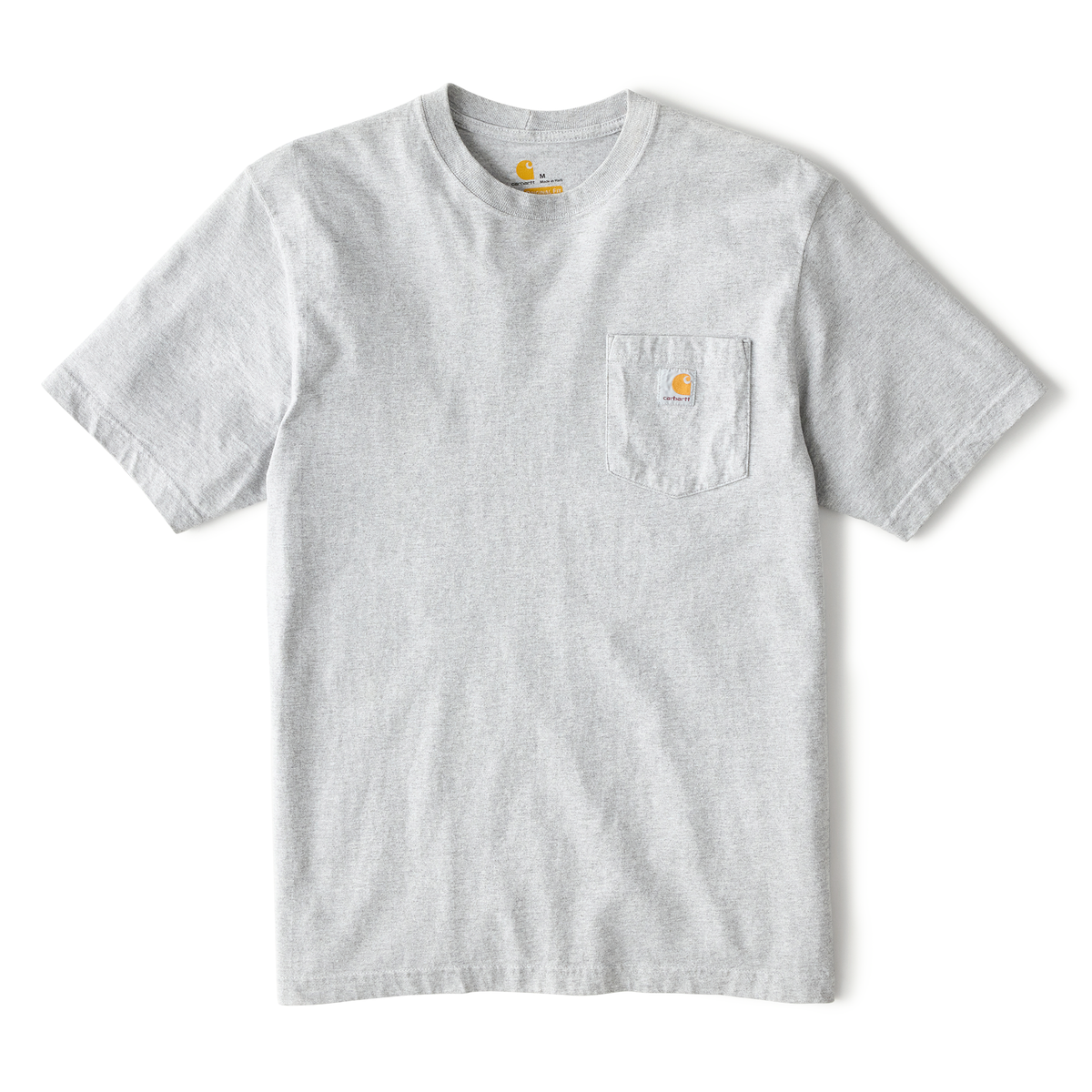 Carhartt Men's Heather Gray Iconic K87 Pocket T-Shirt, casual short-sleeve crewneck with chest pocket, made of soft cotton fabric.