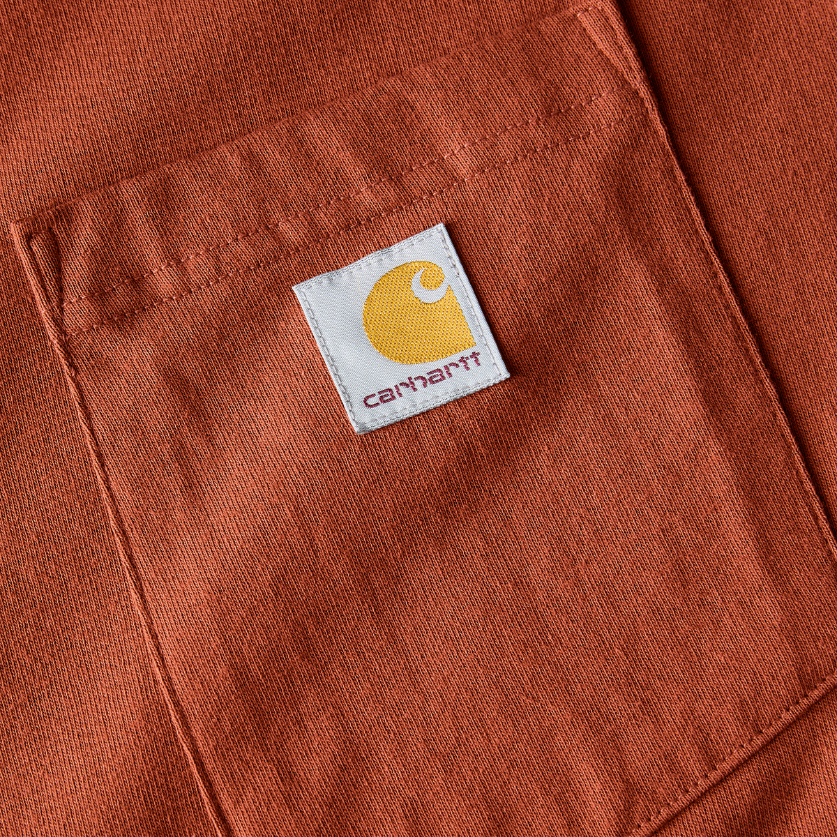 Carhartt Men's Iconic K87 Pocket T-Shirt in Homestead Red, featuring a classic design and chest pocket.
