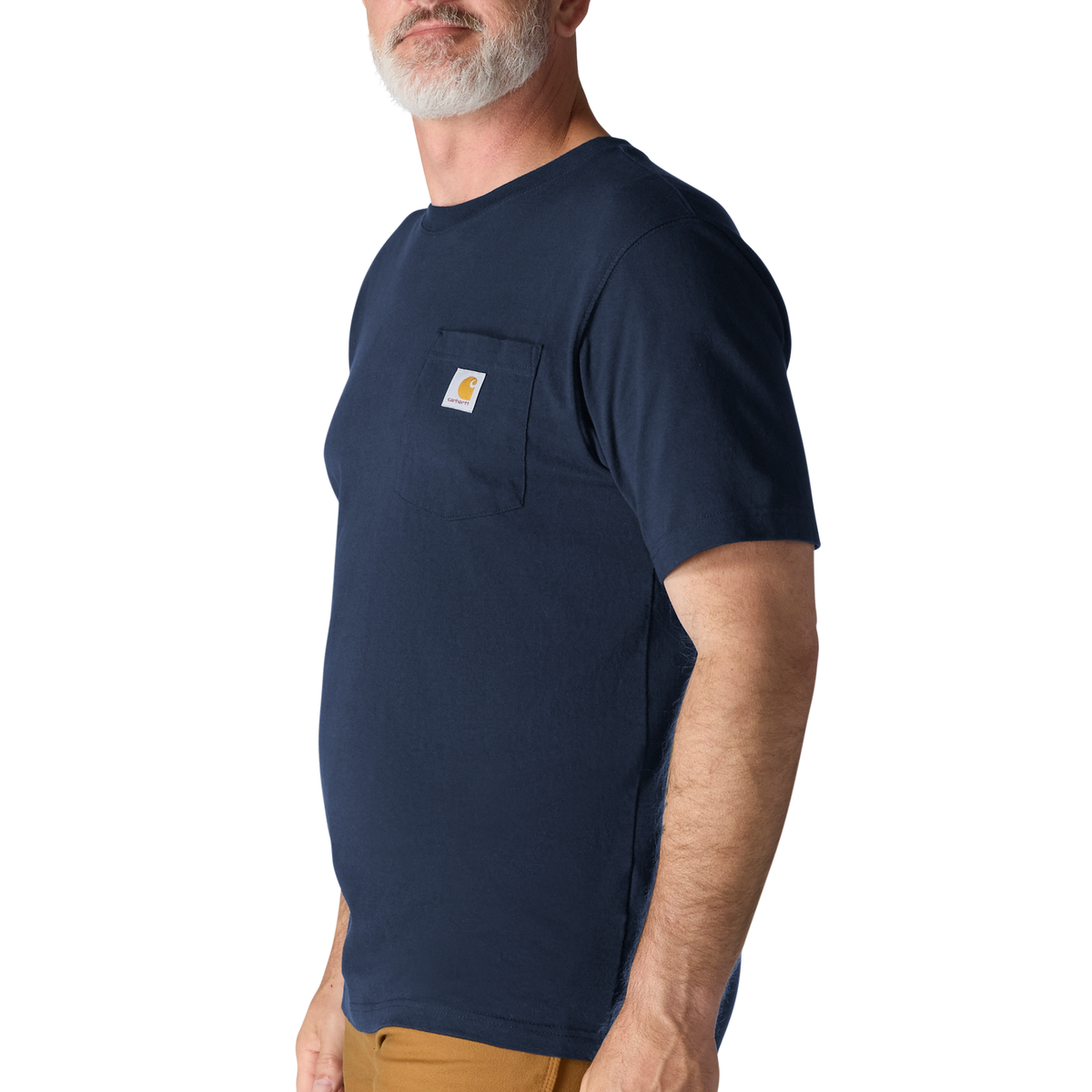 Carhartt Men's Navy K87 Pocket T-Shirt, casual crewneck with chest pocket, made of comfortable cotton fabric.