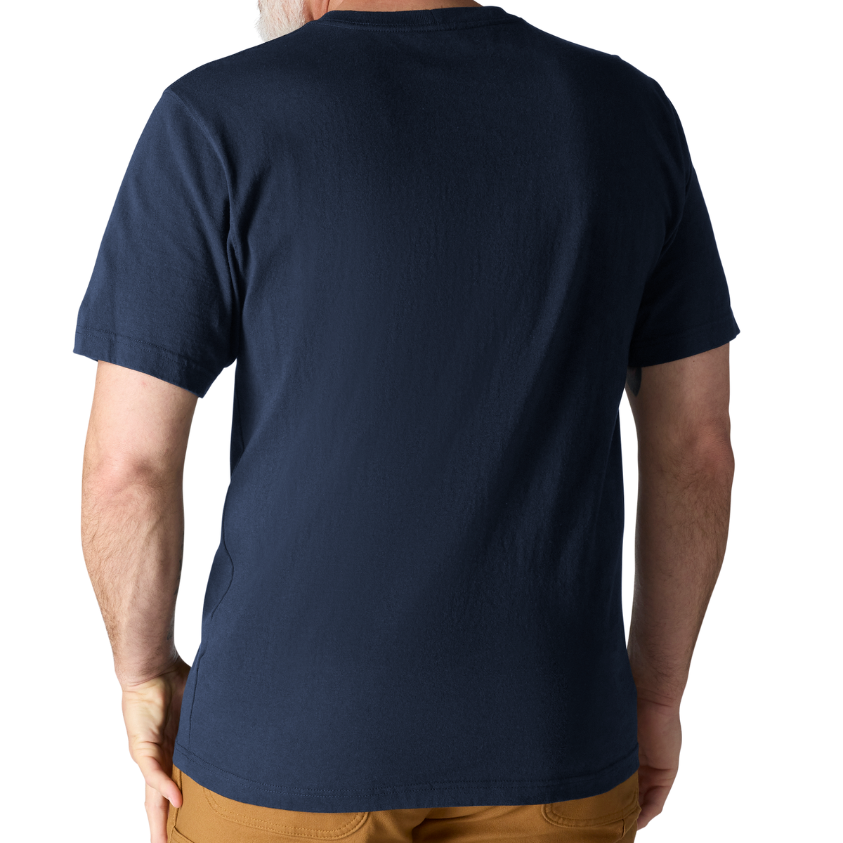 Carhartt Men's Navy K87 Pocket T-Shirt featuring a classic crew neck and chest pocket, made of durable cotton fabric.