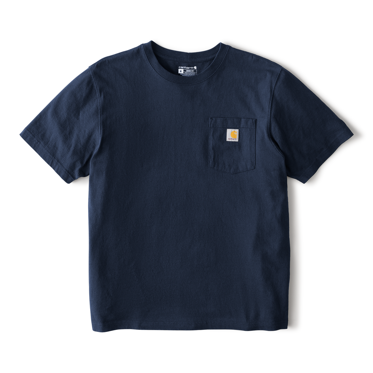 Carhartt men's navy Iconic K87 pocket T-shirt showing front view with chest pocket and classic design.