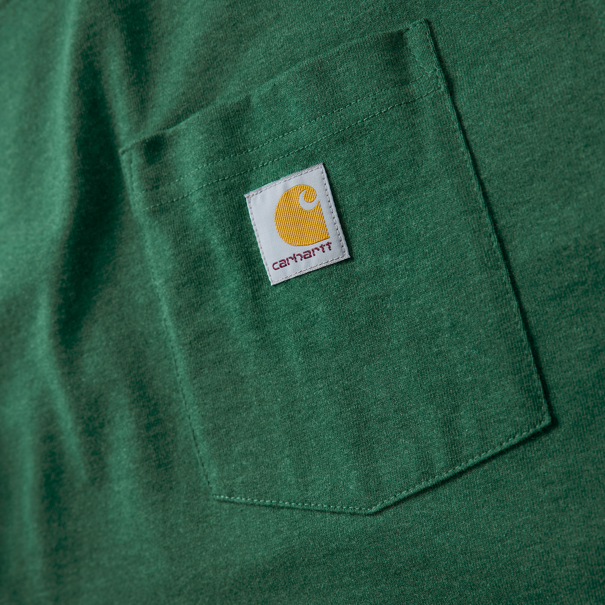 Carhartt Men's Iconic K87 Pocket T-Shirt in North Woods Heather, casual t-shirt with front pocket and Carhartt branding