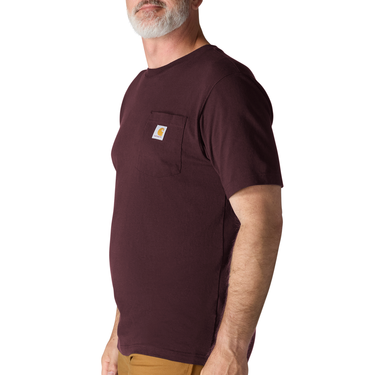 Carhartt men's Iconic K87 pocket T-shirt in port color, featuring short sleeves and a chest pocket.
