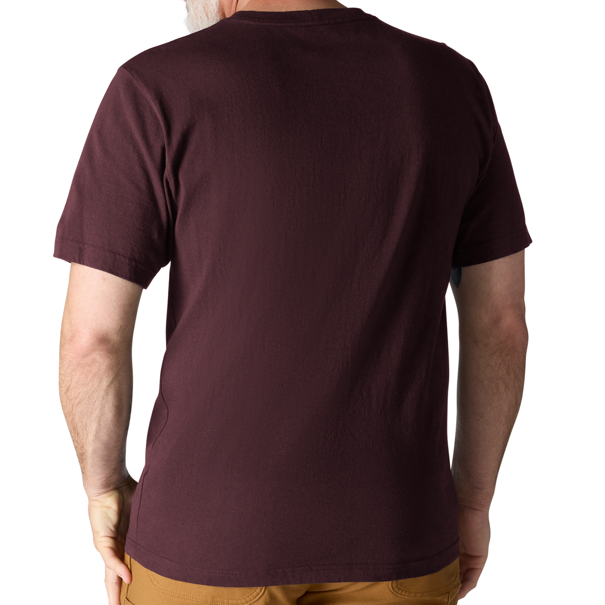 Carhartt Men's Iconic K87 Pocket T-Shirt in port color, featuring a chest pocket and classic crewneck design.