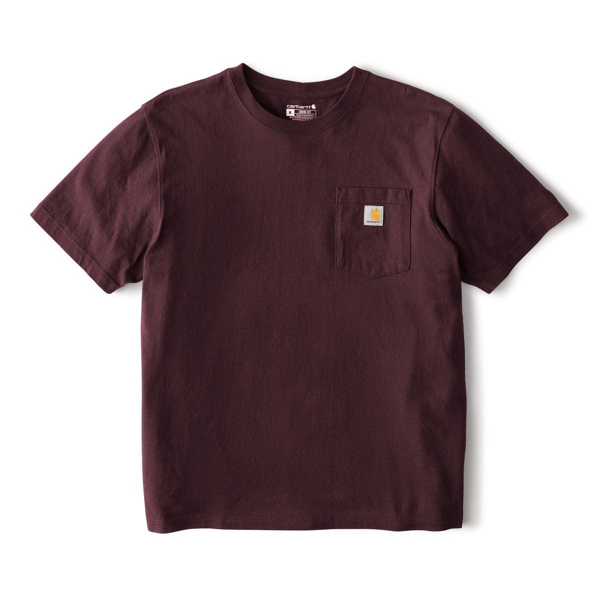 Carhartt Men's Iconic K87 Pocket T-Shirt in port color, featuring a chest pocket and classic fit.