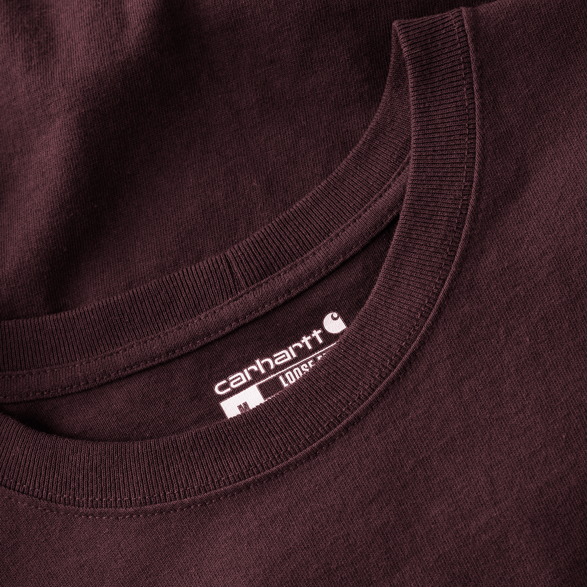 Carhartt men's Iconic K87 Pocket T-Shirt in port color, featuring a classic crew neck and chest pocket.